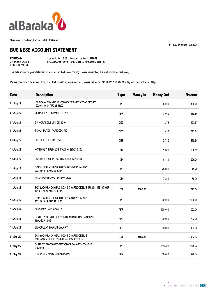 Download Pakistani Al Baraka company statement Word and PDF template Photoshop template